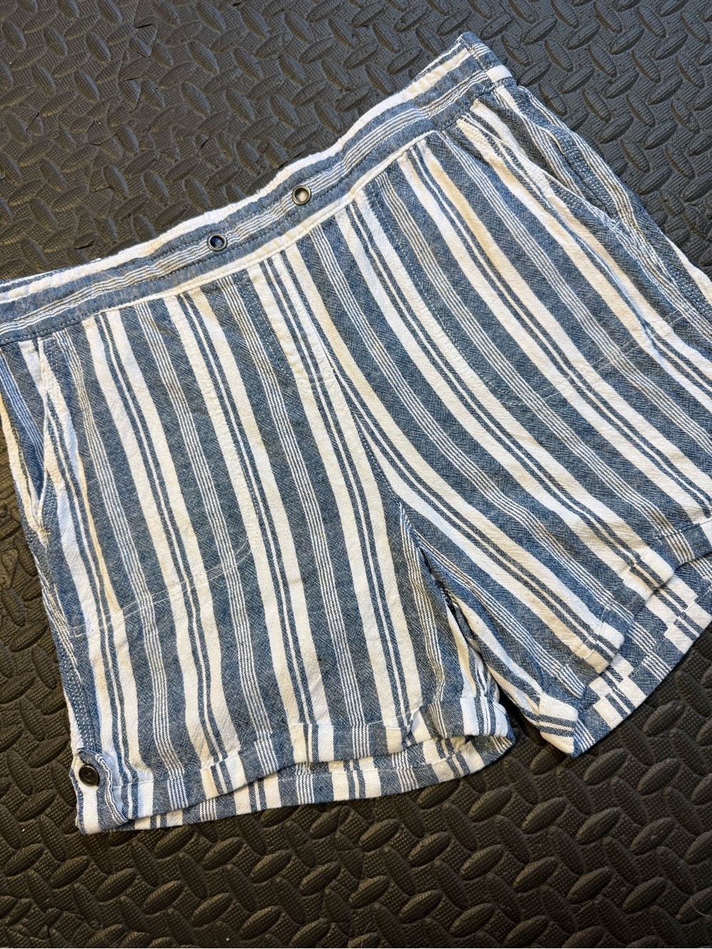 Per Se Blue White Striped Linen Blend Shorts Size L Coastal Nautical